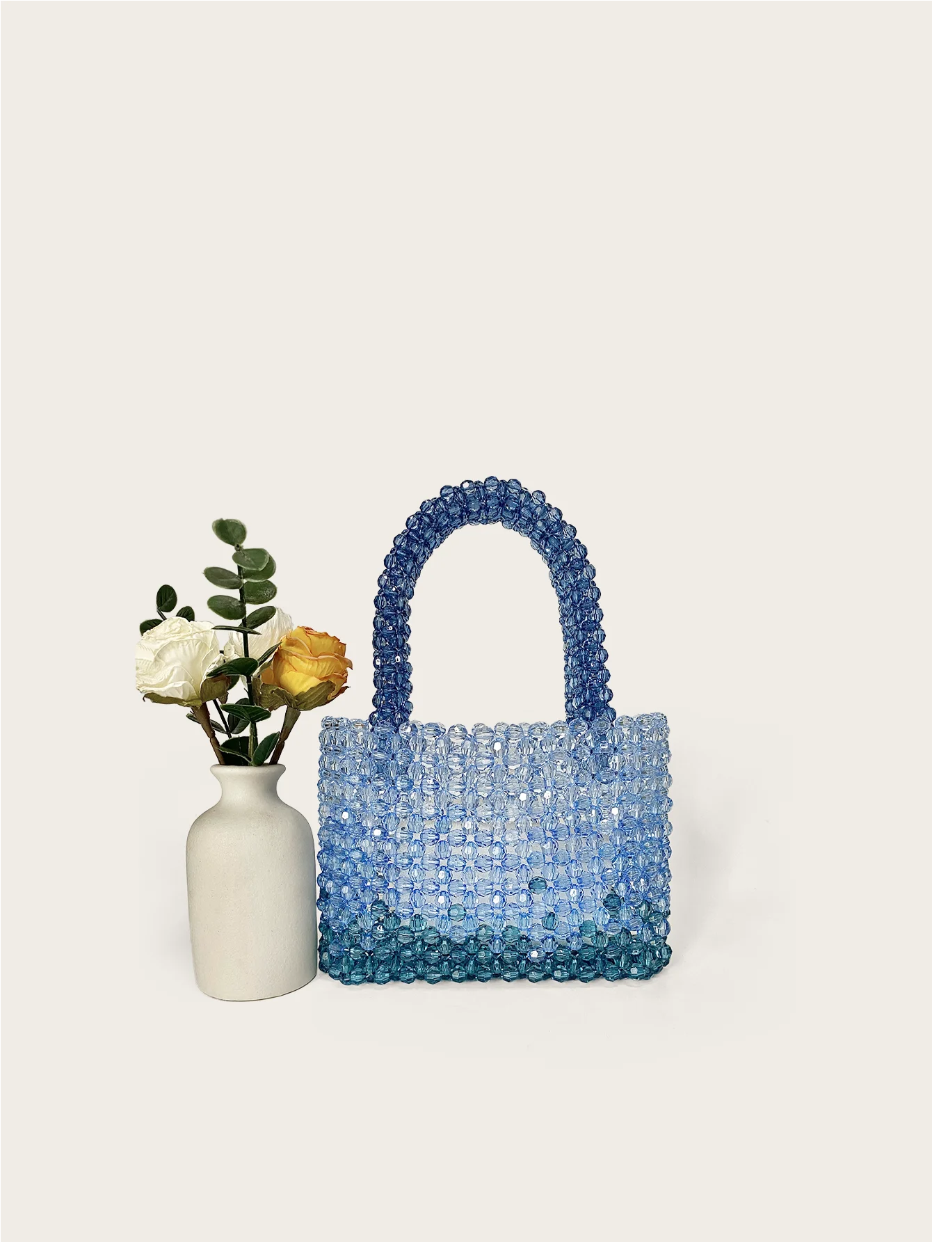 Transparent corner bead acrylic exquisite gradient blue hand woven fashionable versatile handbag universal