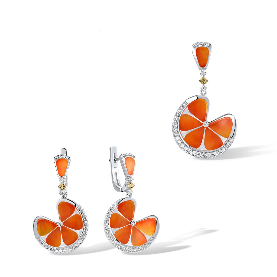 925 Silver Jewelry Set  Orange  Leaf