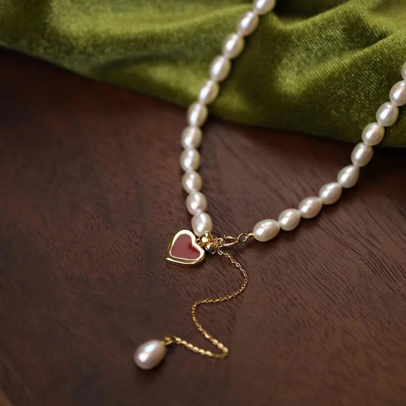 100% Natural Freshwater Pearl Romantic Love Heart Female Jewelry Set For Women Necklace Bracelet