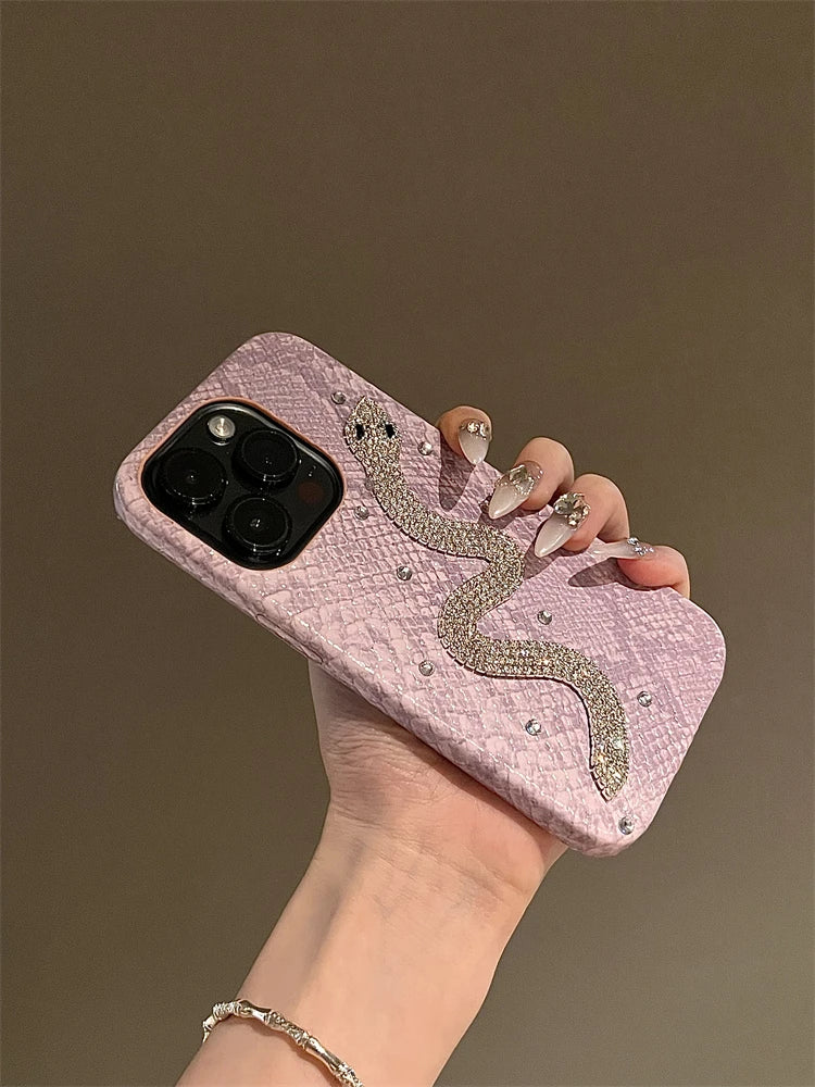 High Quality Luxurious Glitter Diamond Phone Case For iPhone15 14 13 12 11 16 Pro Max X Xs XR 7 8 Plus SE2 Bling Snakeskin Cover