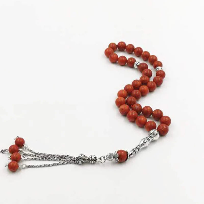 Tasbih Natural red grass coral Muslim gemstone prayer beads bracelet gift For Eid ramadan arabic rosary fashion accessories