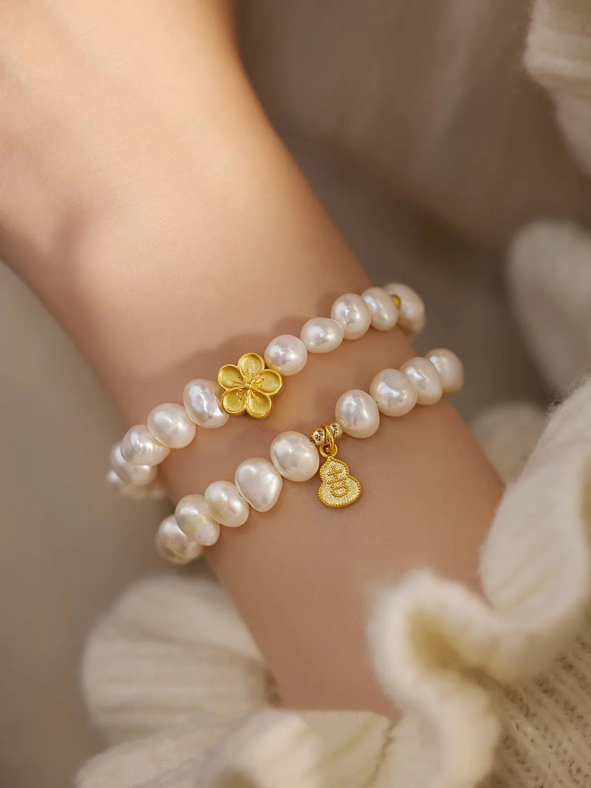 100% Natural Freshwater Pearl 14K Gold Filled Sweet Flower Female Charm Bracelet Jewelry