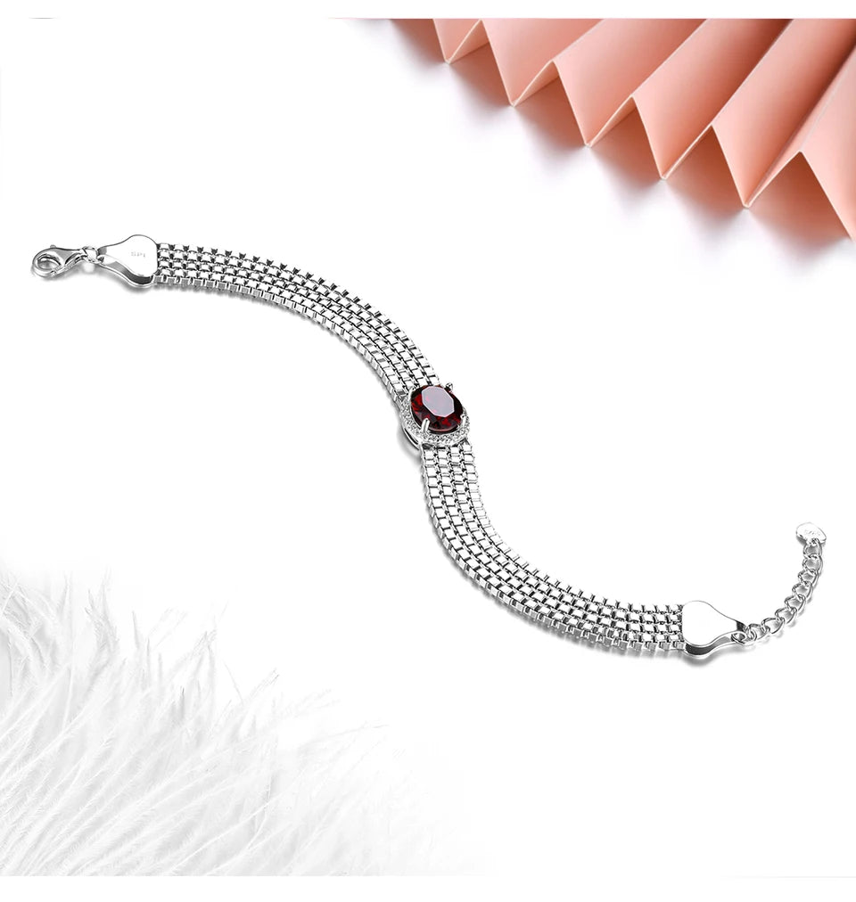 Natural Garnet Sterling Silver Bracelet 3 Carats Genuine Gemstone S925 Fine Jewelry Luxury Bracelet