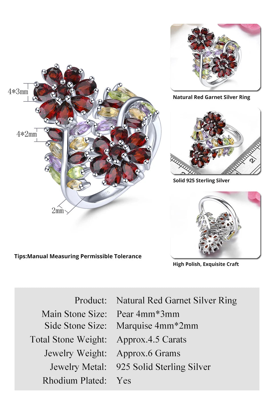 Natural Red Garnet Sterling Silver