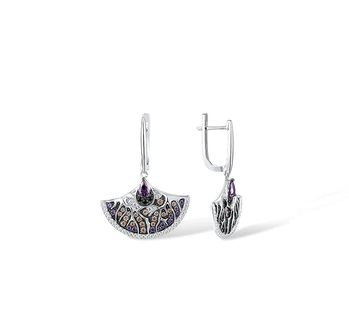 Earrings Pure 925 Sterling Silver Black White Plating Amethyst Spinel