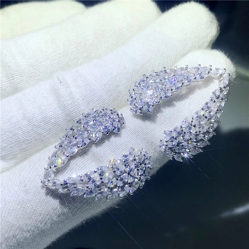 Luxury  S925 Silver Marquise Cut White Transparent Cubic Zirconia Eternal Wing Feather Jewelry