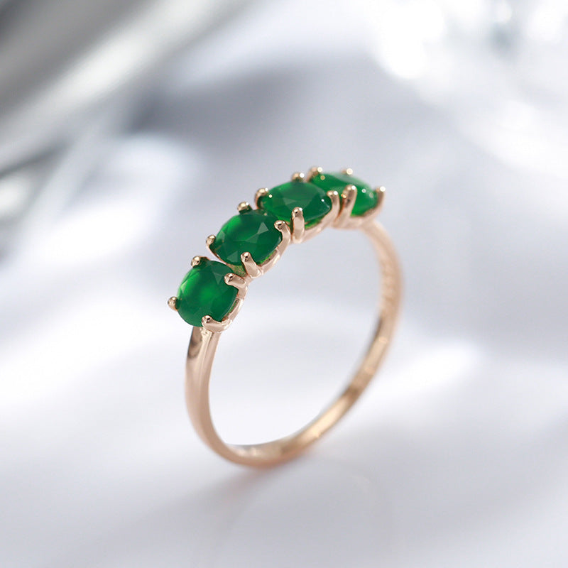 100% 18K rose Gold Ring Natural emerald gemstone Jewelry