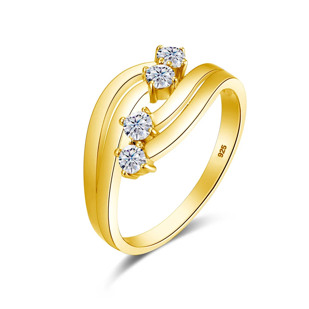 Yellow Gold 4 Stone Full Moissanite Ring With Certificate Real  High Quality Wedding Jewellery Pass Diamond