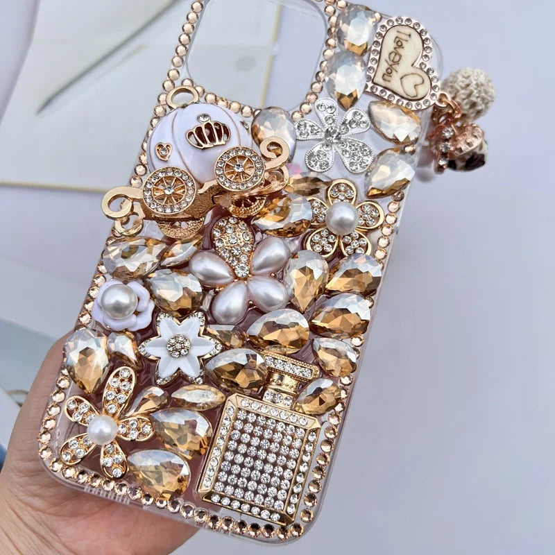 Diamond Case for Huawei P50Pro P40, Mate30, Honor 9X, 50, 60Pro, Pumpkin Car Bling, Sparkly Crystal, Handmade Cover