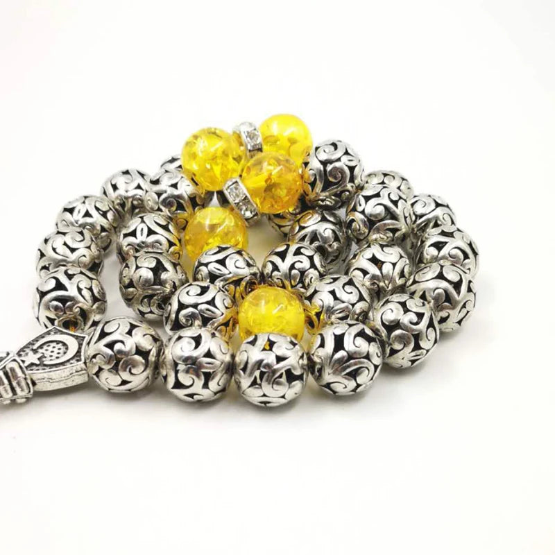 Tasbih Metal beads with yellow Resin beads muslim eid gift islamic rosary bead arabic bracelet