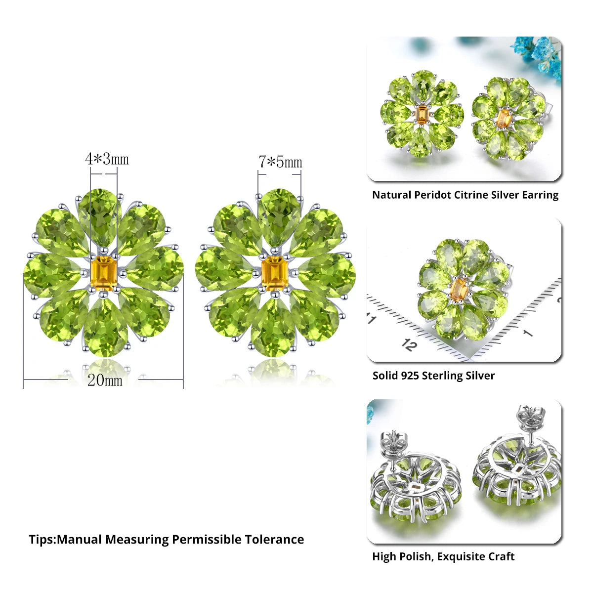 Natural Peridot Citrine Silver