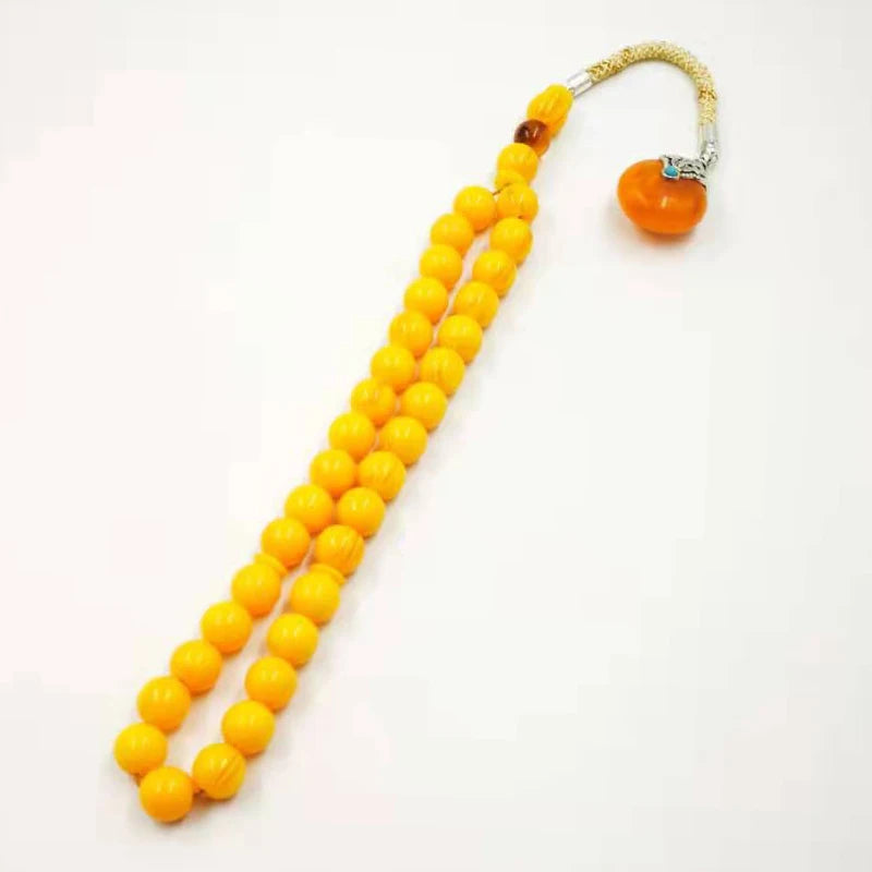 Tasbih yellow resin with Tibetan style Beeswax Pendant tassels prayer beads  Turkish fashion Misbaha