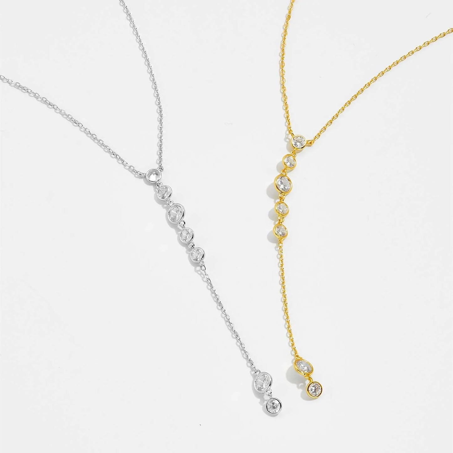 925 Sterling Silver Gold long  Zircon Necklace Luxury