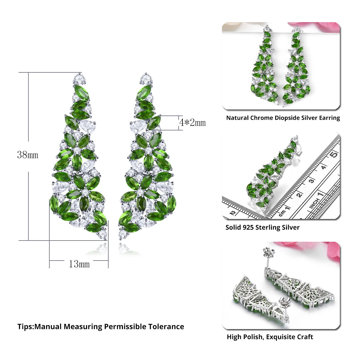 Natural Chrome Diopside Solid Sterling Silver Gemstone Classic Romantic Fine Jewelrys S925