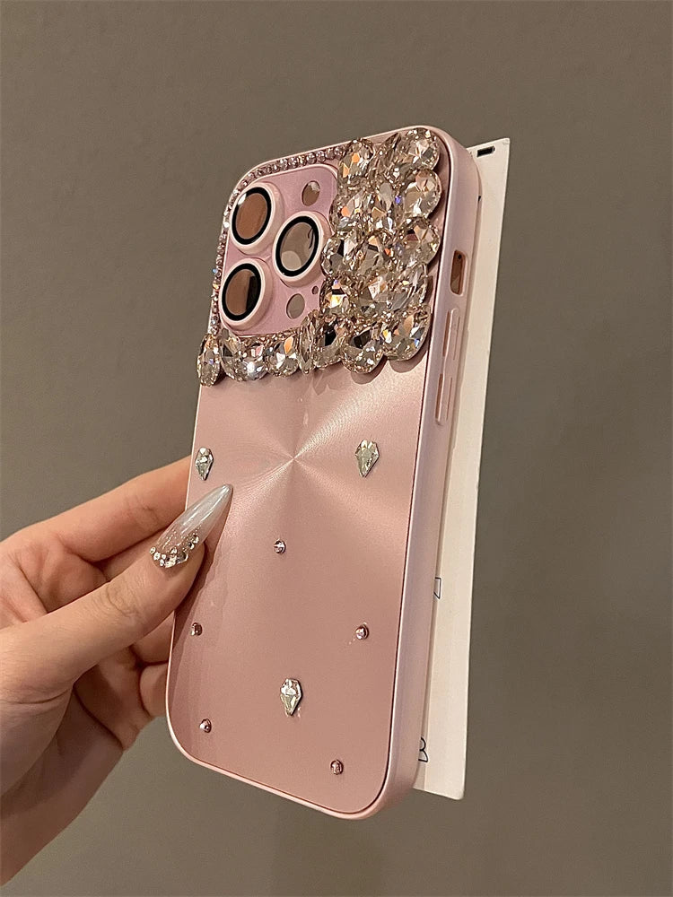 High Quality Luxurious Glitter Diamond Pink Phone Case For iPhone 16 15 14 13 12 11 Pro Max 15Pro 14Pro Bling Rhinestones Cover