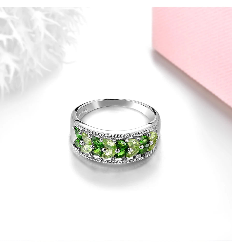 Natural Diopside Peridot Solid Silver Rings 1.5 Carats Genuine Gemstone S925 Fine Jewelry