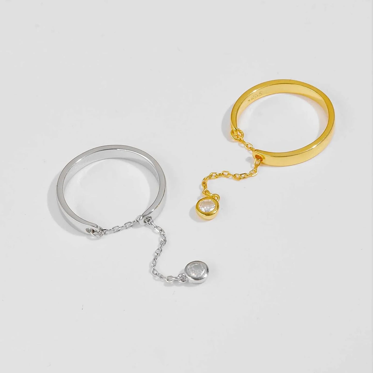 925 Sterling Silver Gold Ajustable Long  Ring