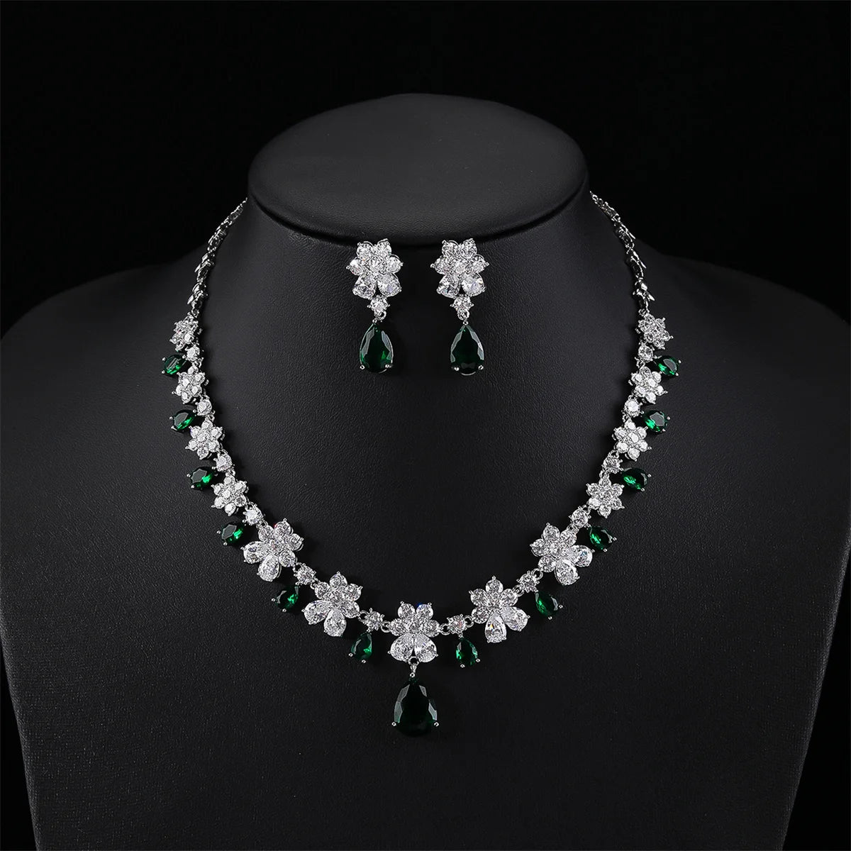 Fashion Bridal Jewelry Set Gorgeous Cubic Zirconia Ladies Party Wedding Flower Necklace Earrings Set  CN11092