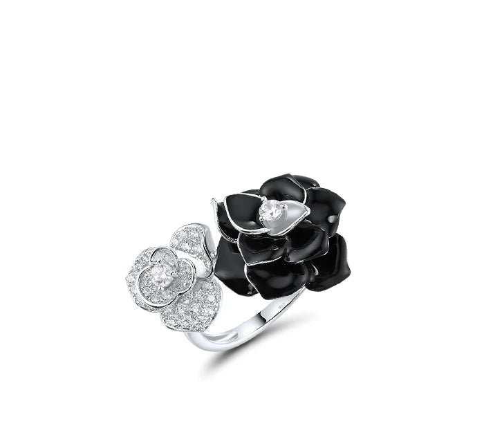 925 Sterling Silver Jewelry Set Black Flower