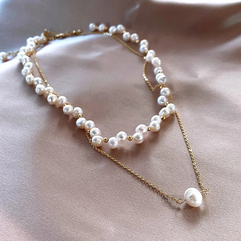 100% Baroque Freshwater Pearl 14K Gold Filled Female Choker Chains Jewelry For Women Short Necklace  New Style