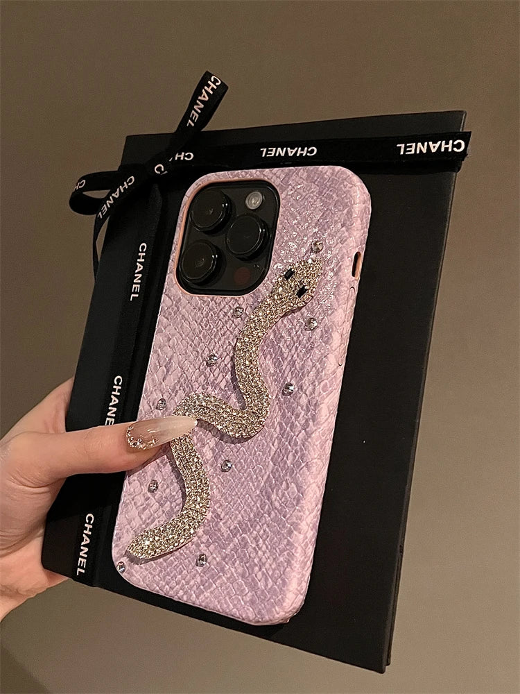 High Quality Luxurious Glitter Diamond Phone Case For iPhone15 14 13 12 11 16 Pro Max X Xs XR 7 8 Plus SE2 Bling Snakeskin Cover