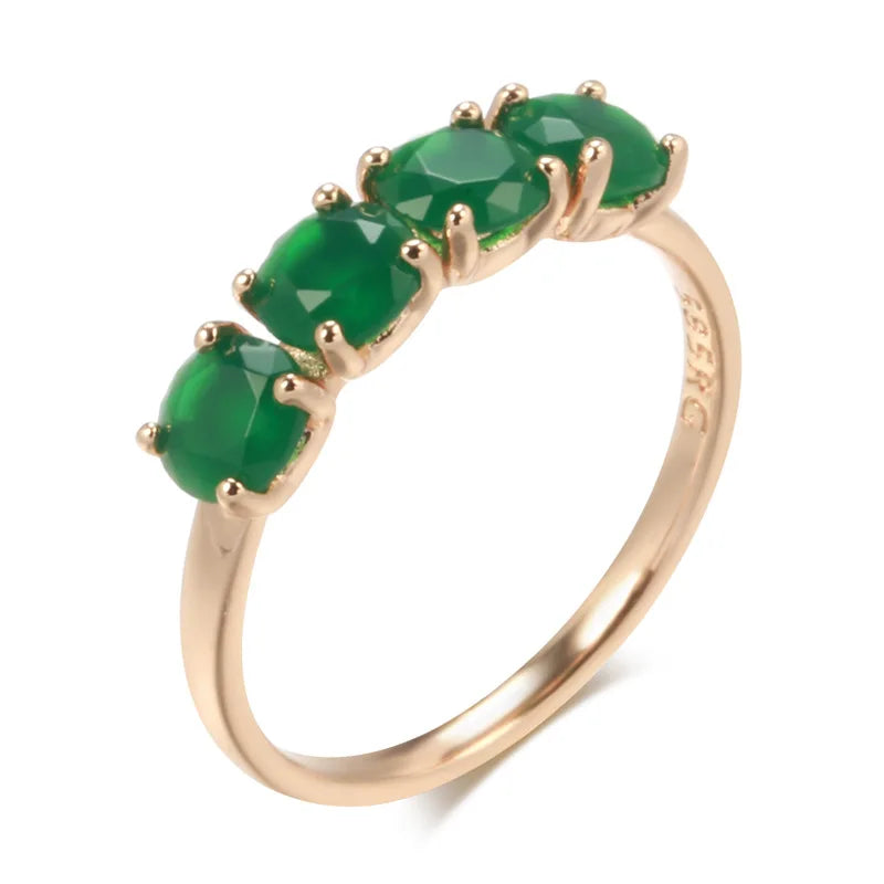 100% 18K rose Gold Ring Natural emerald gemstone Jewelry