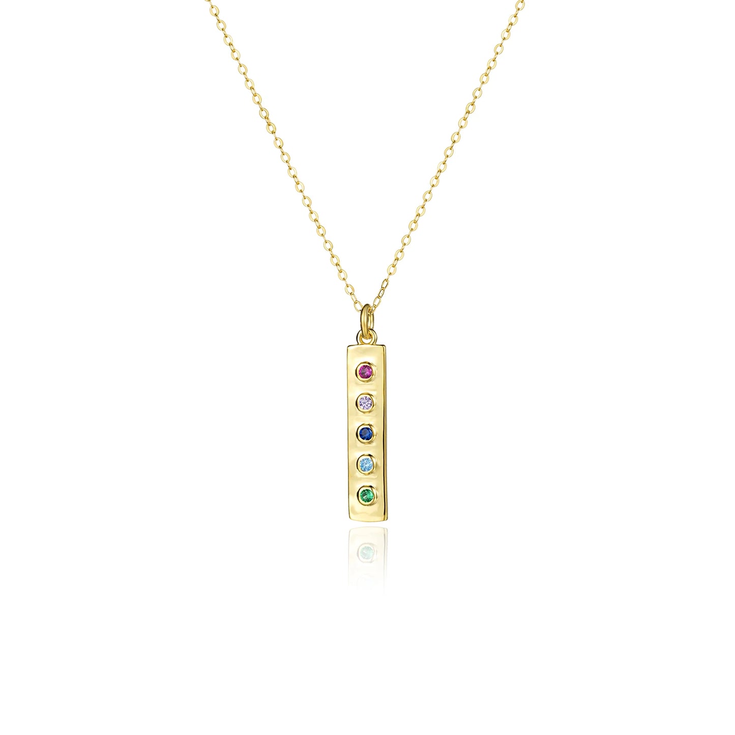 925 Sterling Silver Gold Long Square Rainbow  Pendant Choker Necklace Winter Jewelry