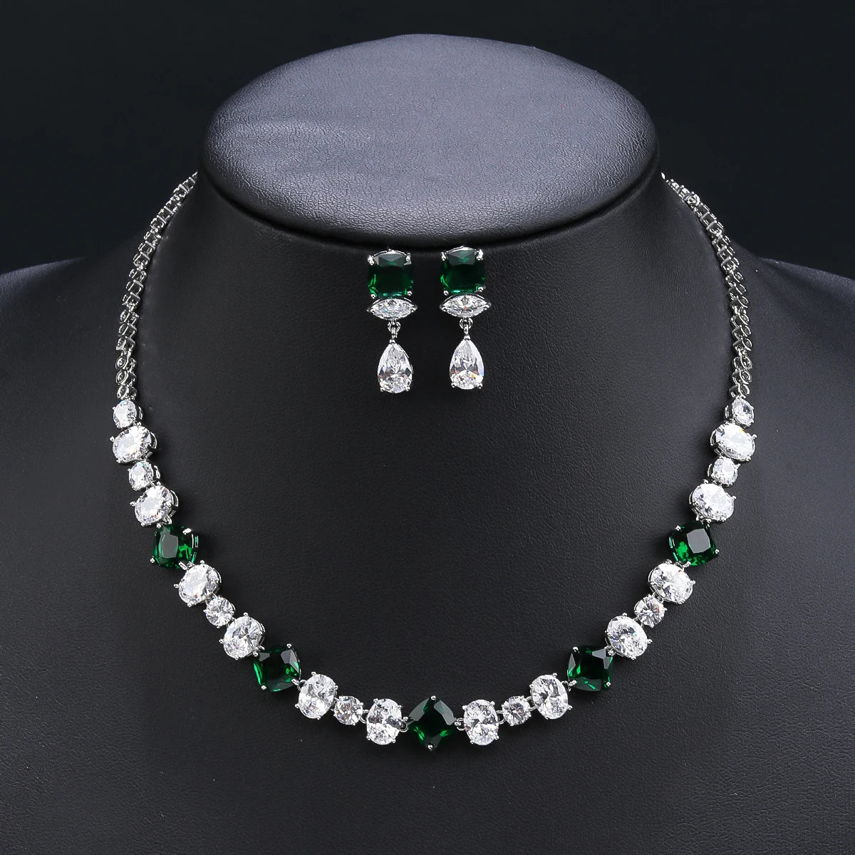 Elegant  Multi Color Cubic Zirconia Necklace And Earrings Set Woman Wedding Bridal Costume Jewelry Set CN11324