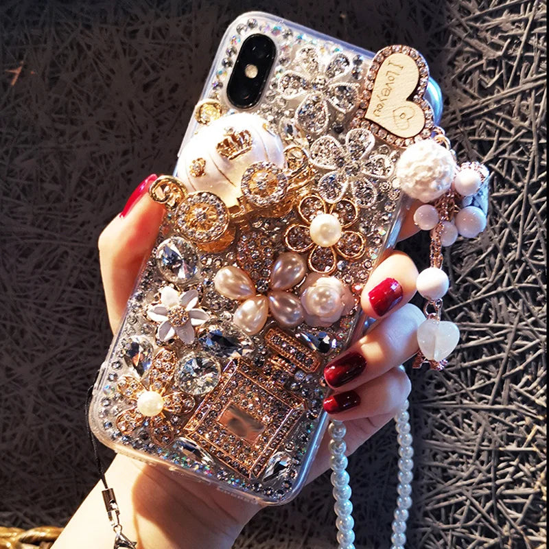 Perfume Bottle Full of Diamonds, Bling Glitter, Luxury Phone Case for Huawei P50Pro, P40, Mate30, Honor 9X, 50, 60Pro