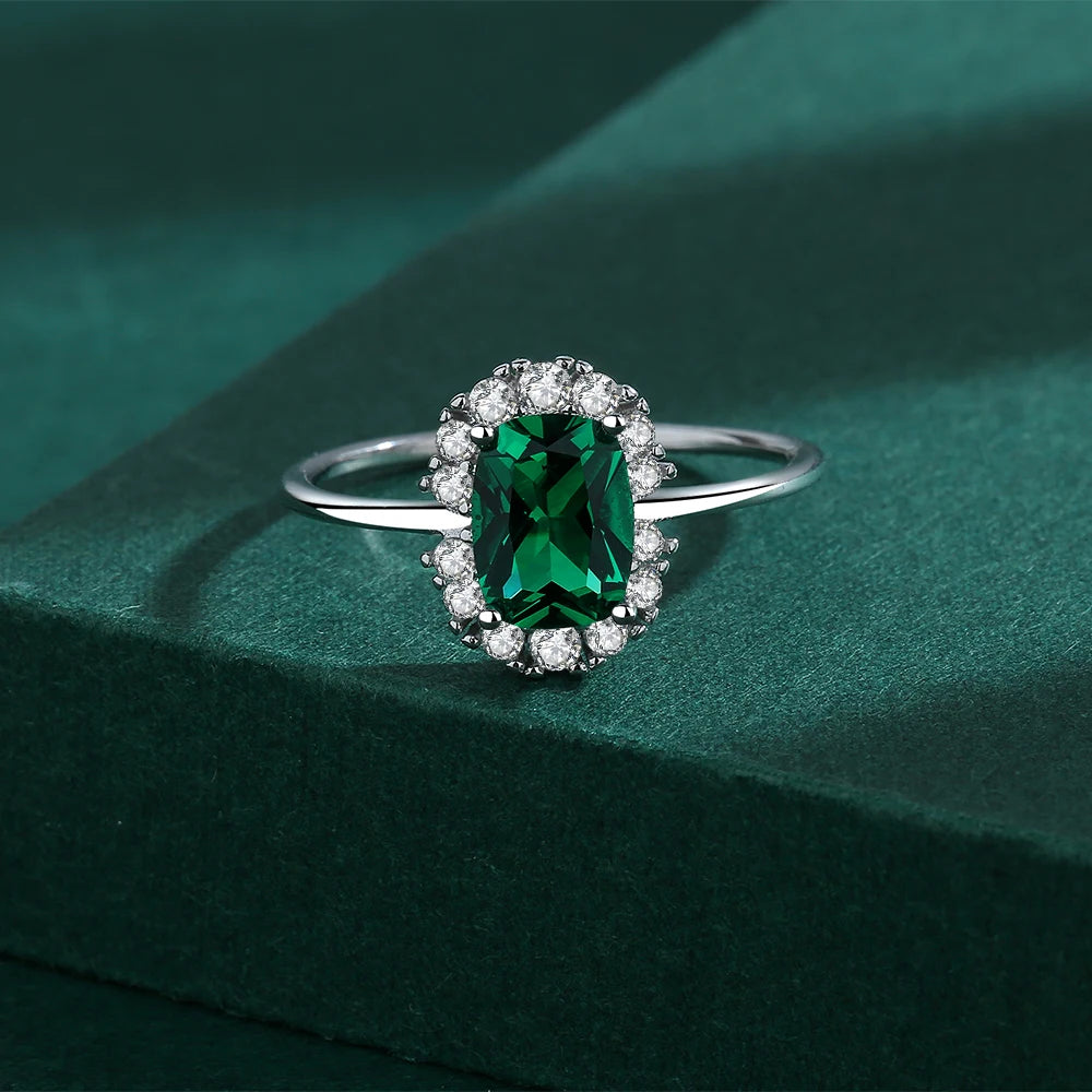 2022 NEW Classic Emerald Ring For Woman Real S925 Silver Diamond Crystal Flower Loyal Finger Wedding Party Gift Female Jewelry