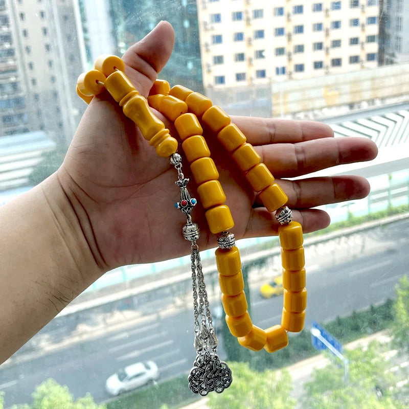 Tasbih men turkish prayer beads Yellow Resin luxurious Misbaha Tibetan silvers Accessories Eid gift islamic arabic bracelet