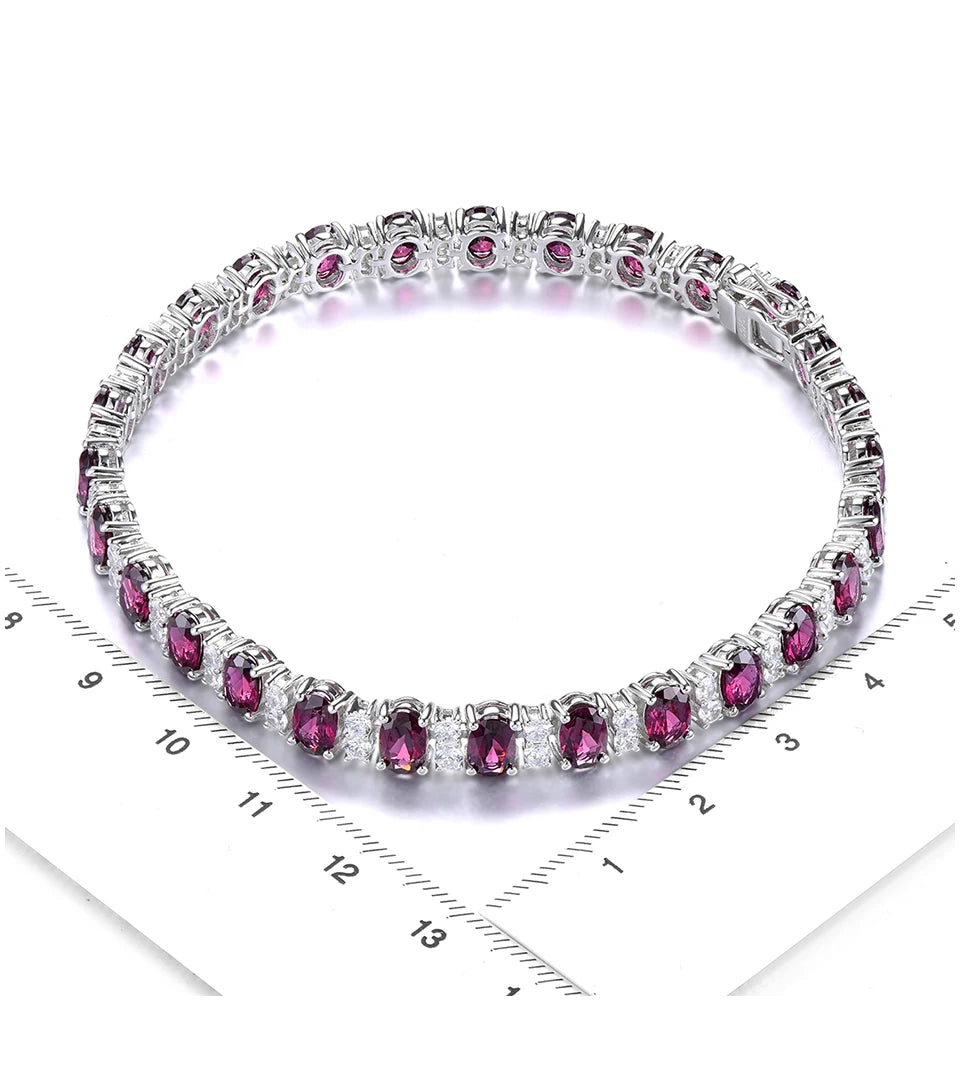 Natural Rhodolite Garnet Silver Bracelet 19 Carats Genuine Rose Garnet  Classic Style Luxury