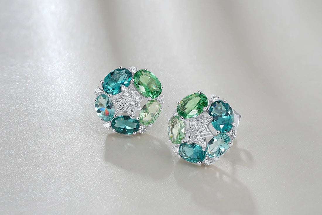 925 Sterling Silver Stud Earrings  Green Spinel White Cubic Zirconia  Jewelry