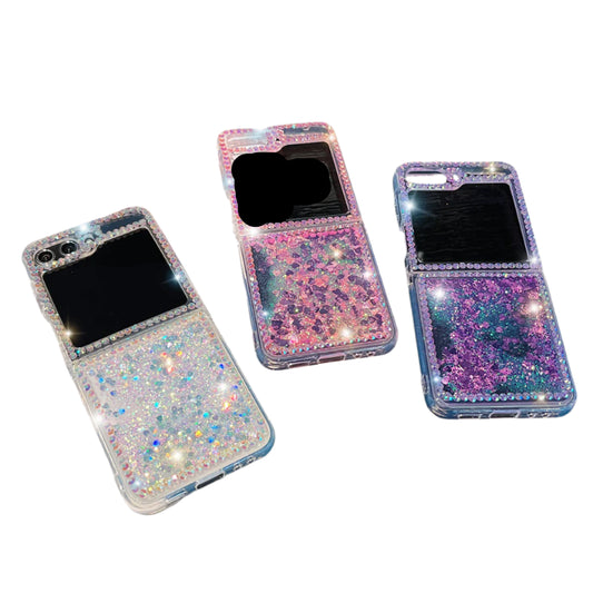 For Samsung Galaxy Z Flip 6 5 4 3 G Luxury Cute Pearl Diamond Crystal Liquid Glitter Phone Case Cover