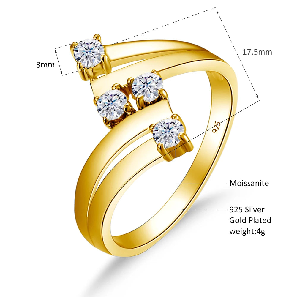 Yellow Gold 4 Stone Full Moissanite Ring With Certificate Real  High Quality Wedding Jewellery Pass Diamond