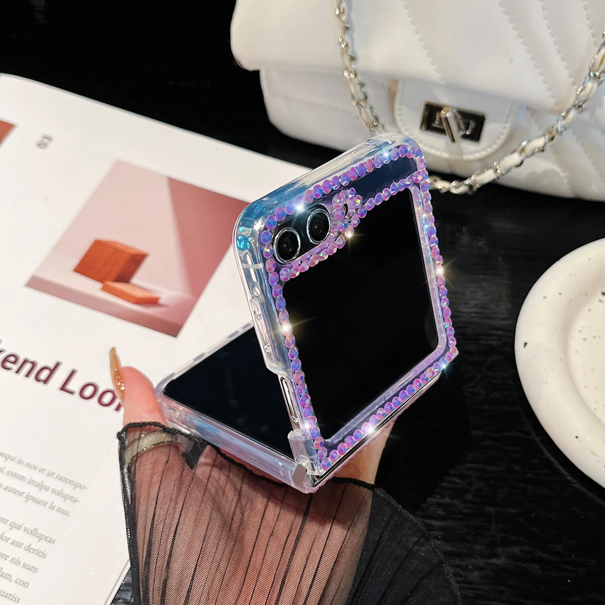 For Samsung Galaxy Z Flip 6 5 4 3 G Luxury Cute Pearl Diamond Crystal Liquid Glitter Phone Case Cover