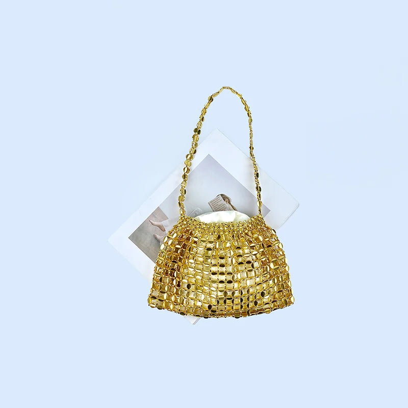 Fashionable Bling Sparkling Crystal Handmade Beaded Knitted Melon Seed Bag Handheld Underarm Bag