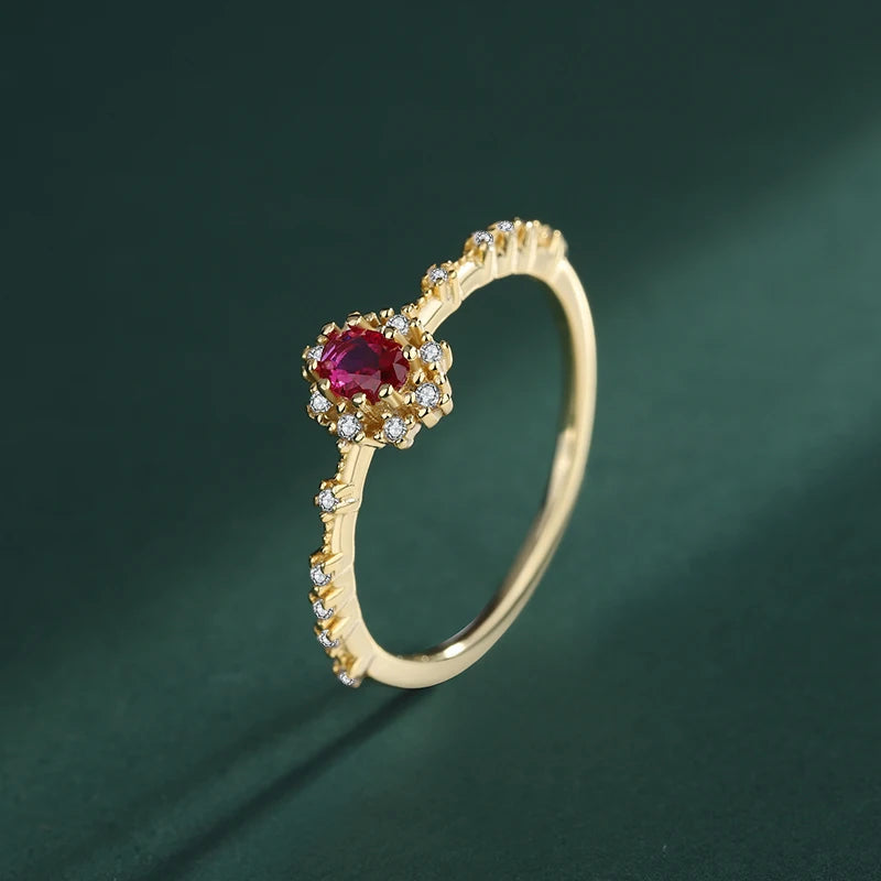 2022 Fashion Genuine Sterling Silver Ruby 18K Gold Couple Ring For Women Girl Flower Full Diamond Office Wedding Anniver Jewelry