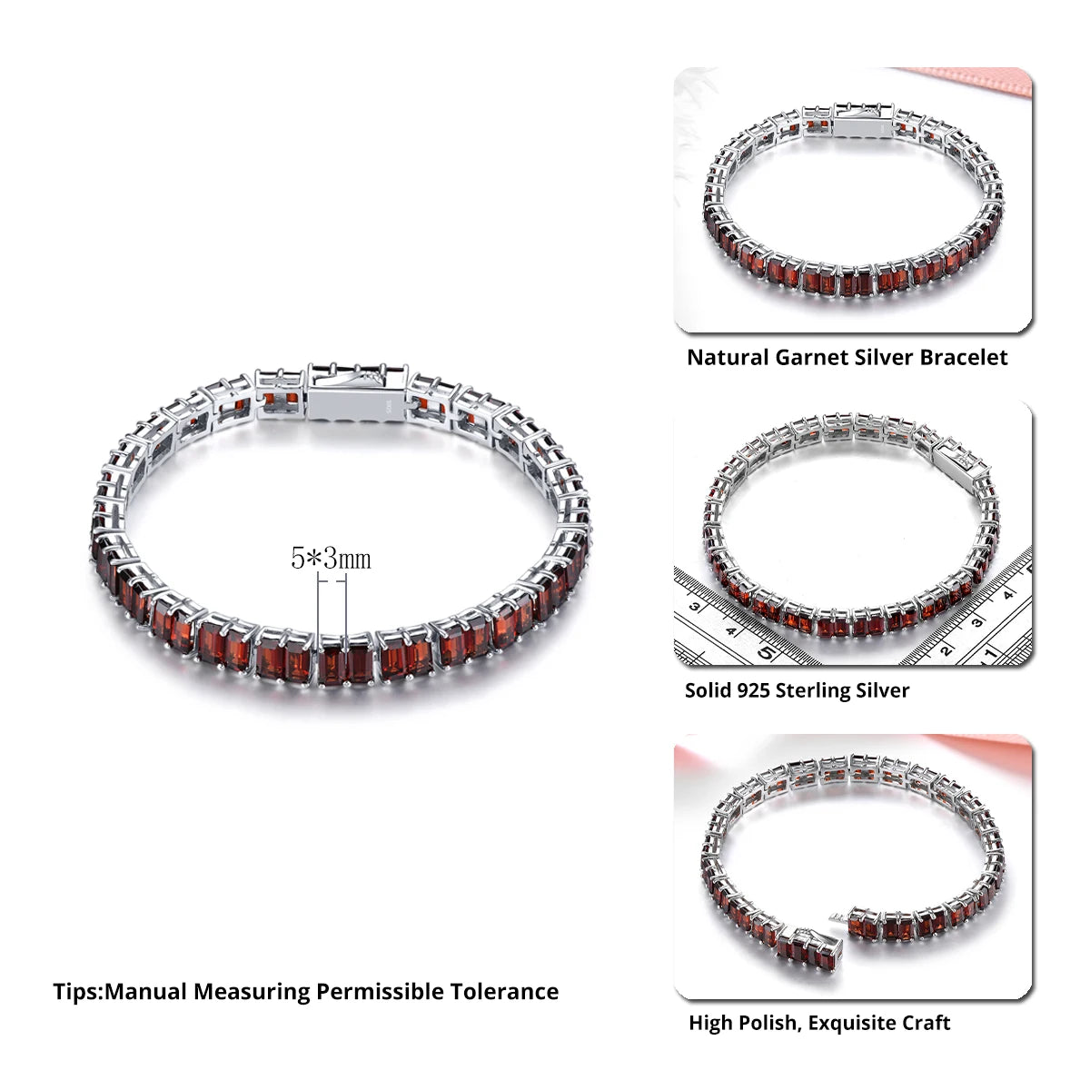 Natural Red Garnet Solid Sterling Silver Bracelet 17.8 Carats Genuine