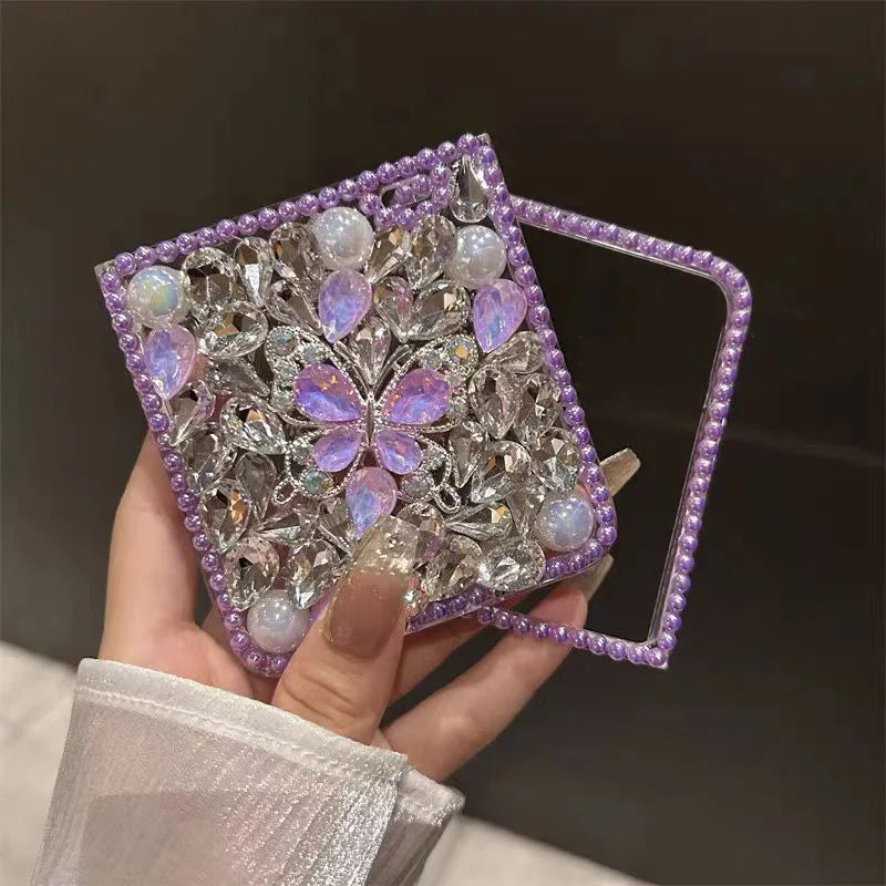 Cute Stone Crystal Pearl Elegant Butterfly Diamond Wrist Phone Case Cover For Samsung Galaxy  Z Flip 3 4 5 6 ZFLIP6