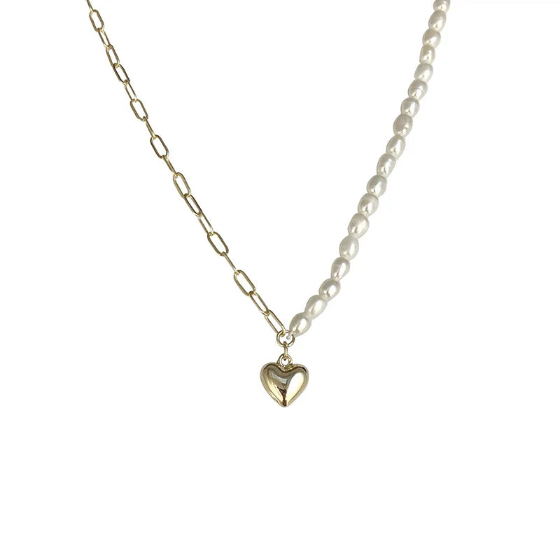 Romantic Love Heart Natural Freshwater Pearl 14K Gold Filled Necklace