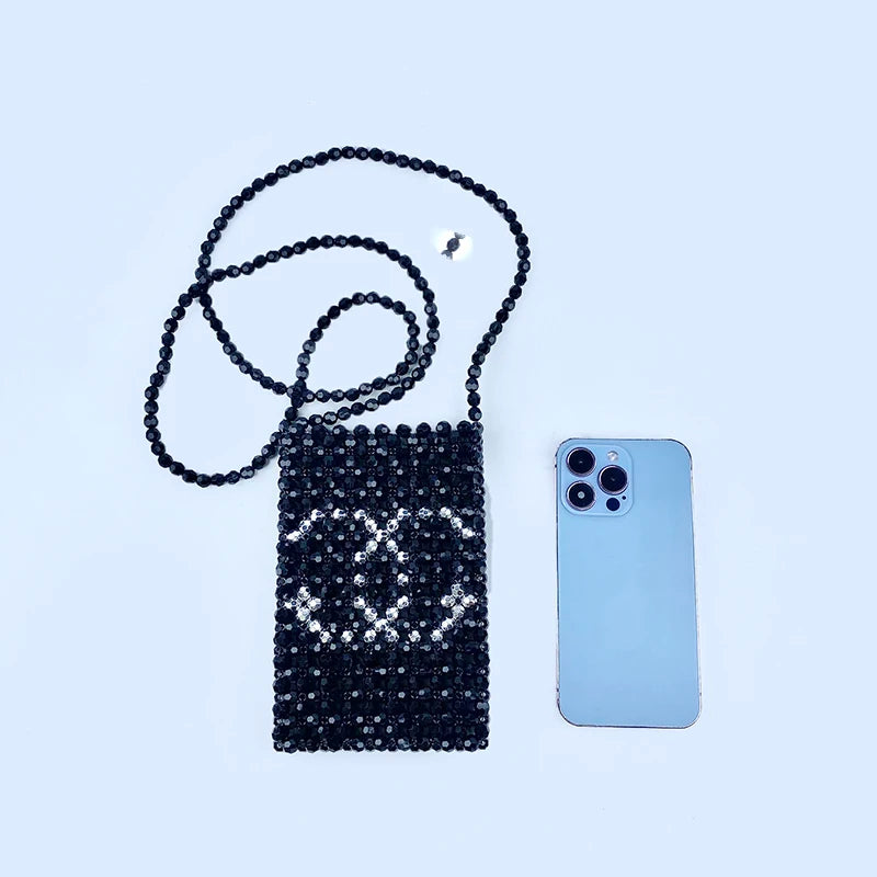 Spring and Summer New Bag Handmade Pearl Bag Cute Change Mobile Phone Bag Beaded Weaving Single Shoulder Crossbody Bag