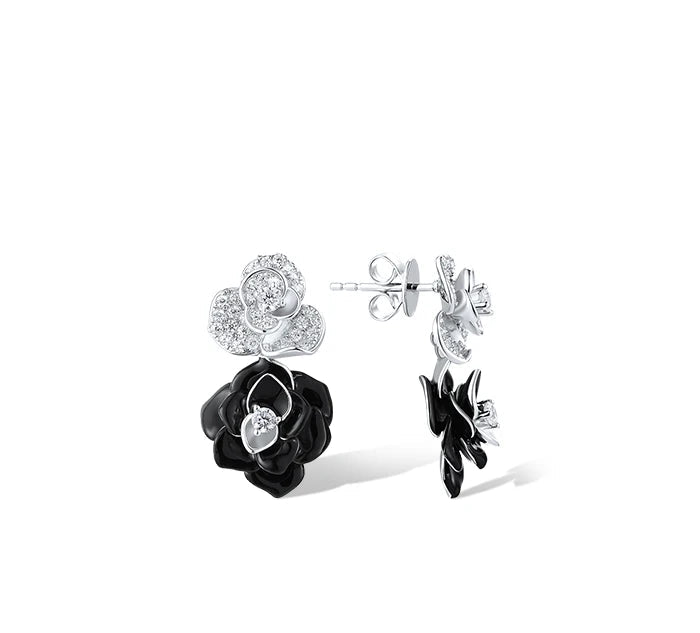 925 Sterling Silver Jewelry Set Black Flower