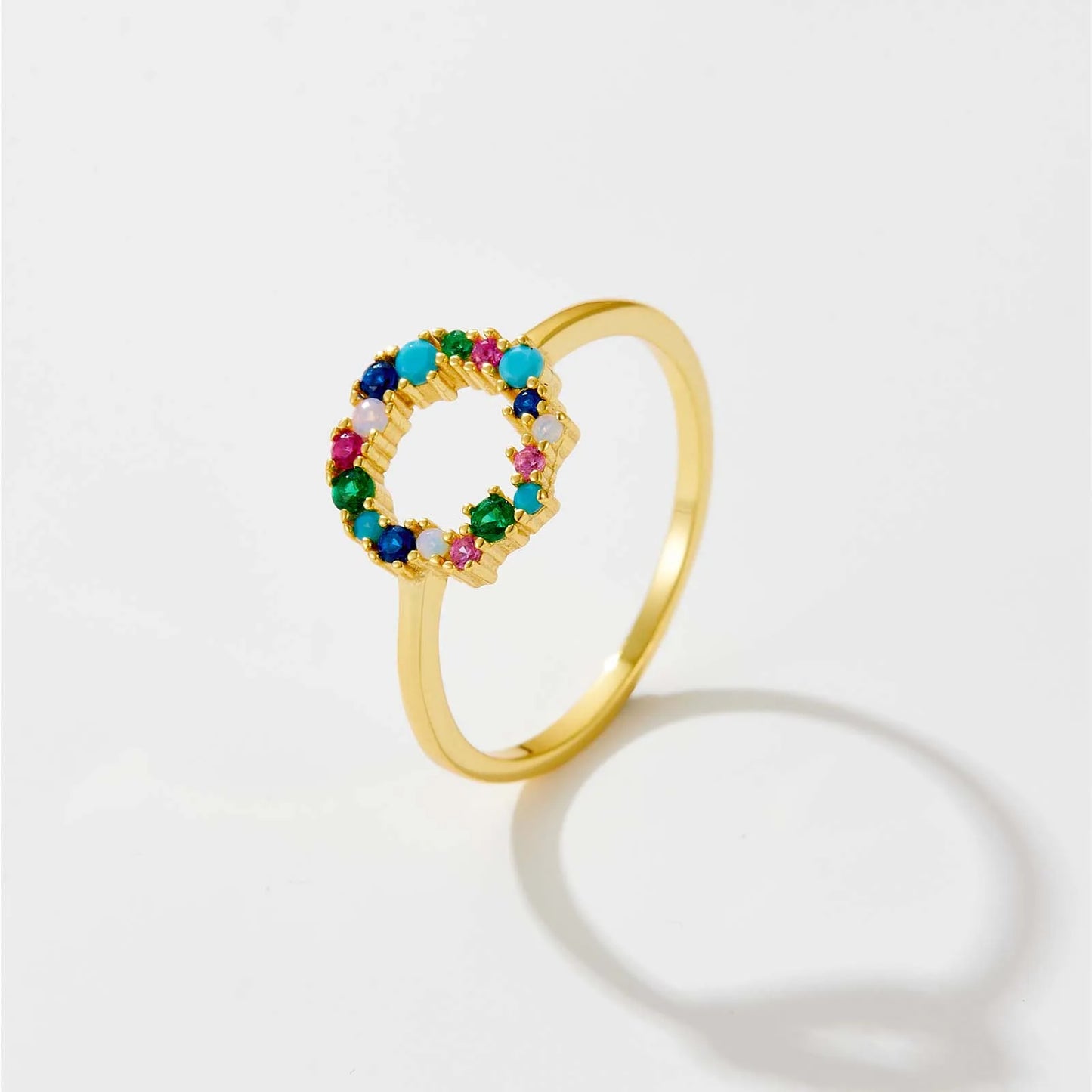 ANDYWEN 100% 925 Sterling Silver Sparkle Tutti Frutti Ring18k Gold Colorful Rainbow CZ Zircon Guadaloupe Simple Ring Jewelry