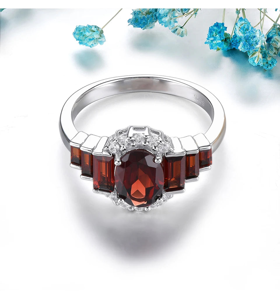 Natural Red Garnet Sterling Silver Rings 2.3 Carats Genuine S925 Fine Jewelrys