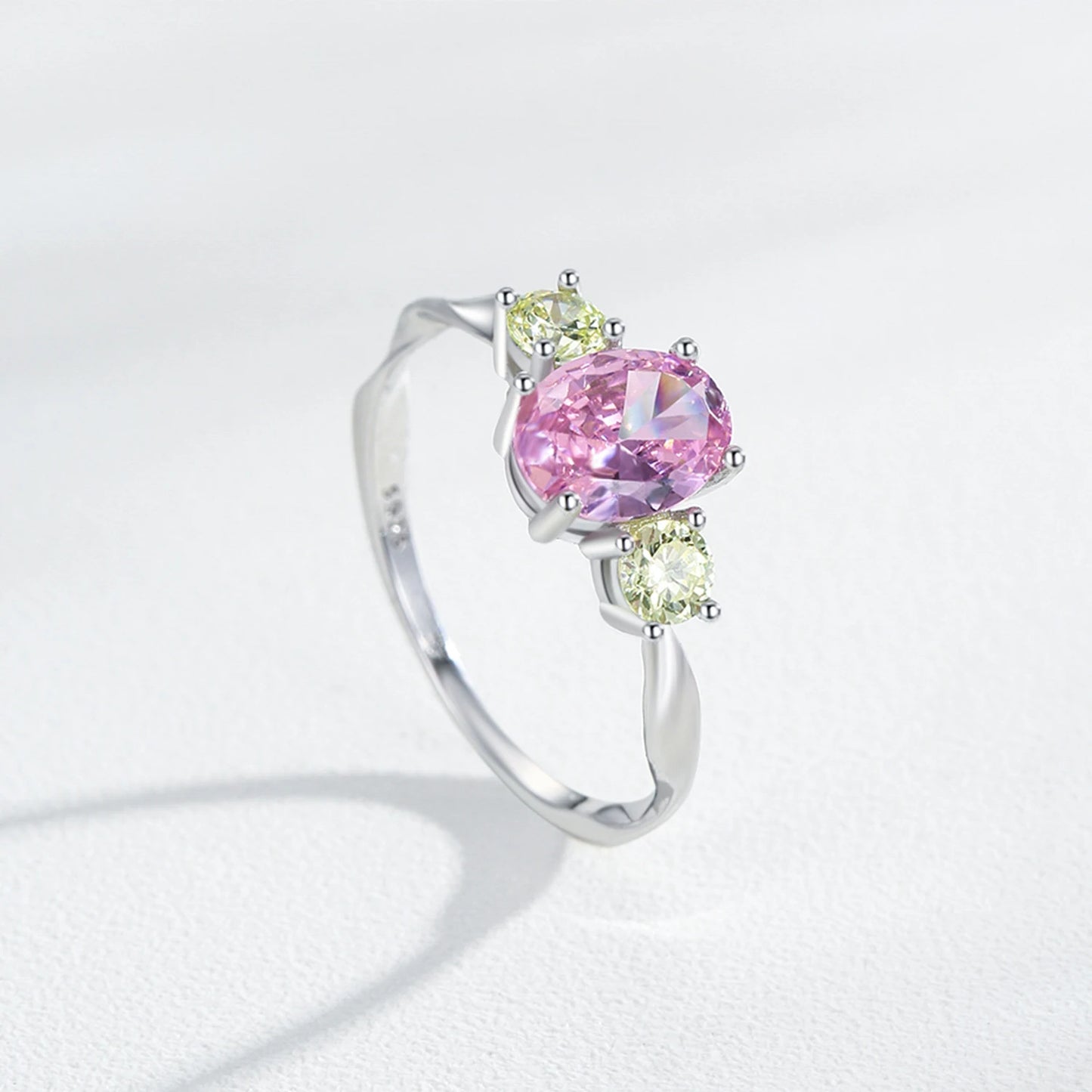 925 Sterling Silver Romantic Green&Pink Cubic Zirconia