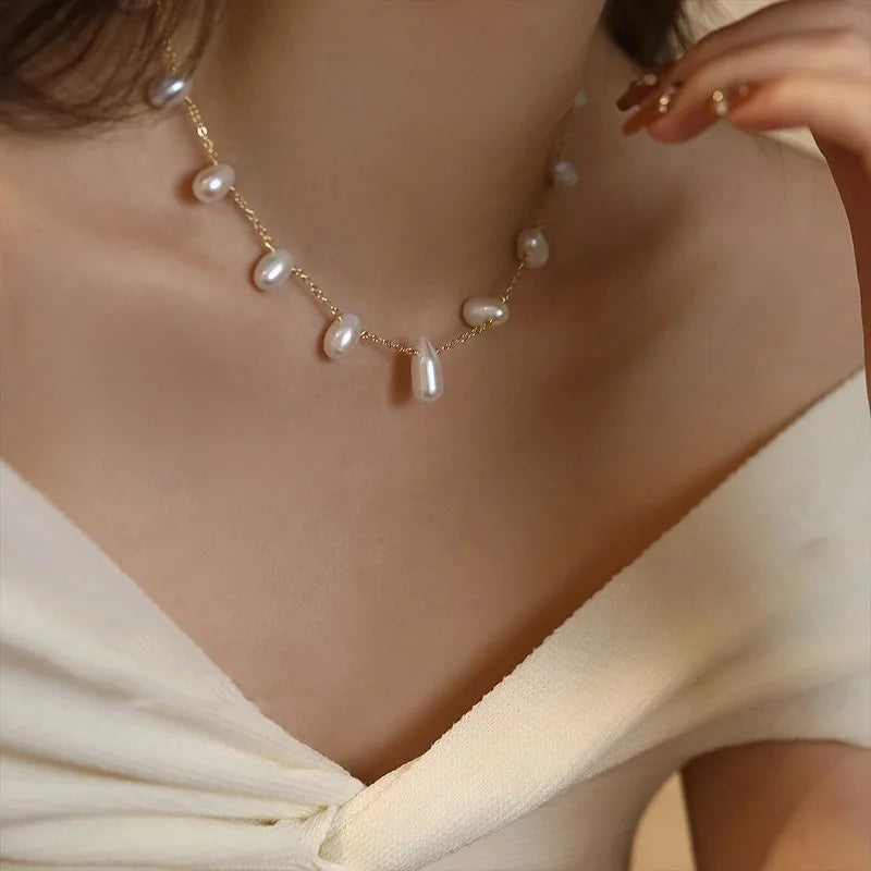 New Arrival Trendy 100% Natural Freshwater Pearl 14K Gold Filled Female Chains Necklace Jewelry