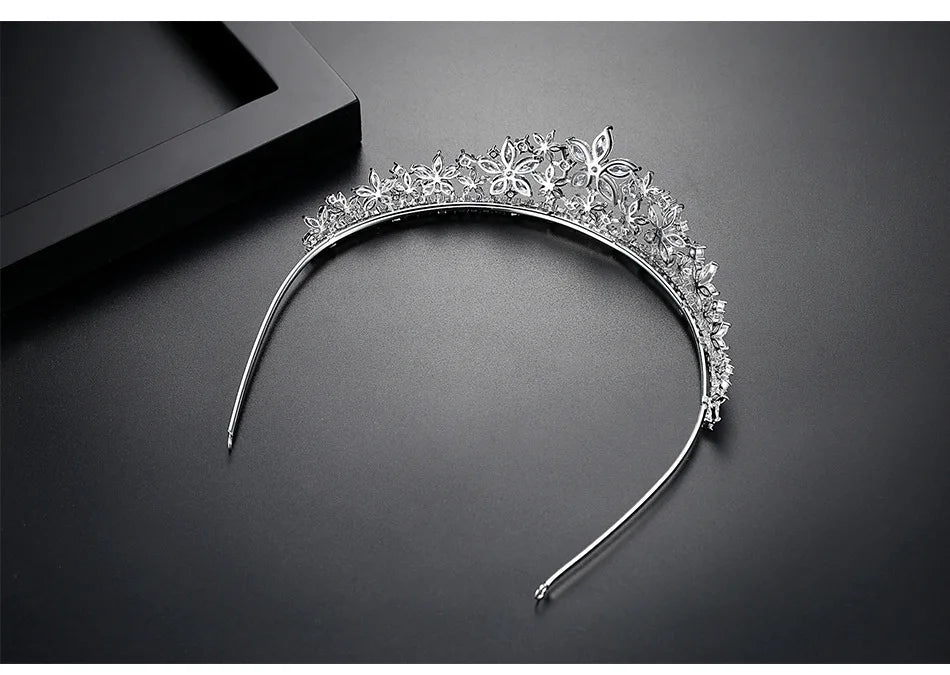 Fashion  Zirconia Beautiful Flower Bridal  Hair Accessories Crown