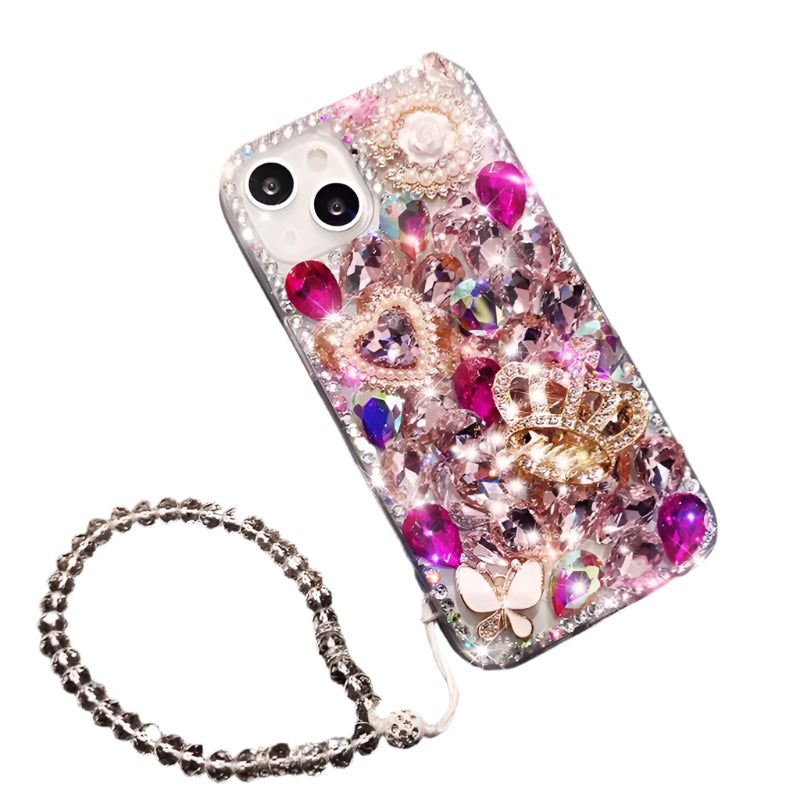 Hard PC Phone Cover Case for Huawei P50Pro, P40, Mate 30, Honor 9X, 50, 60Pro, Crown Diamond Design, Wristband, Mosaic