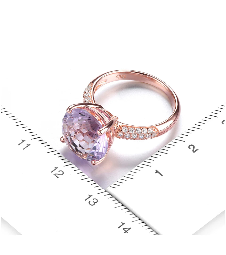 Natural Pink Amethyst Sterling Silver Rose Gold Plated Ring 6.5 Carats